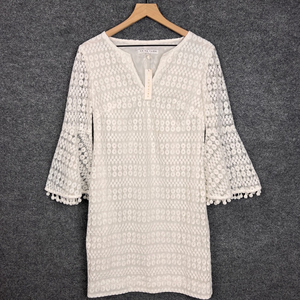 Trina Turk Loomis White Lace‎ Dress Bell Sleeve Mini Dress Size 2